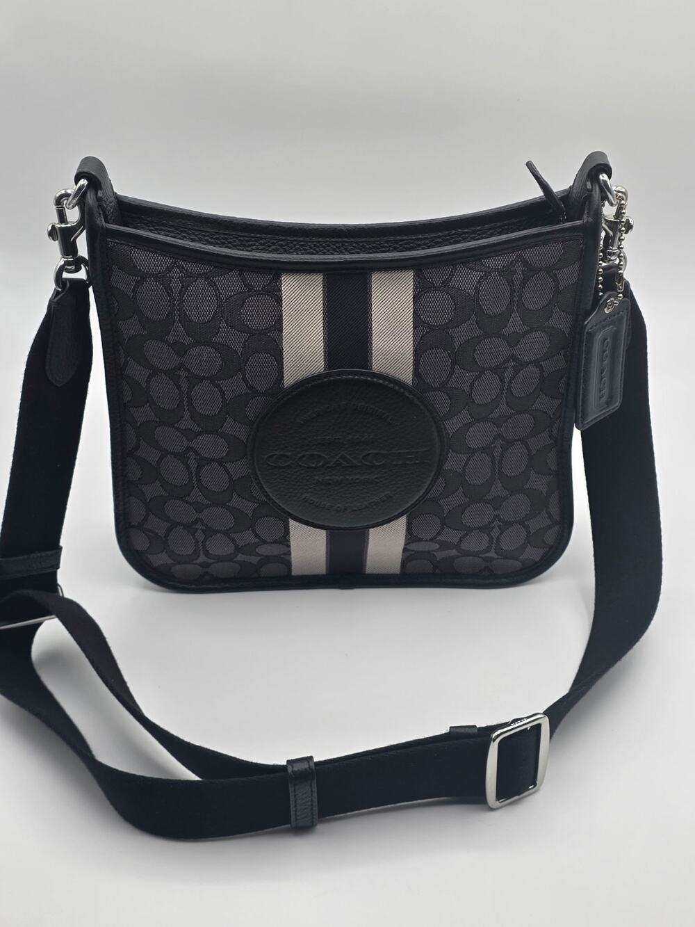 Coach Dempsey File Bag CA195 Signature Jacquard Stripe Crossbody Black Smoke